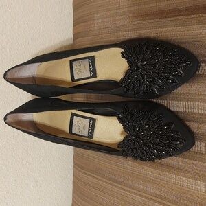 Nina Black Mesh and Beaded Pumps